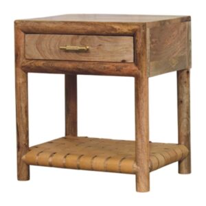 Solid Mango Wood Regency Woven Oak Finished Nightstand with Drawer