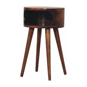 Solid Mango Wood Round Chestnut Nightstand with Open Shelf