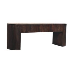 Solid Mango Wood Velvet Mocha Fluted Bench