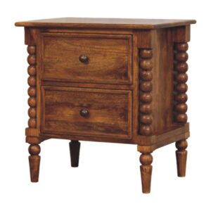 Mango Wood Spindle Leg Amber Oak Nightstand