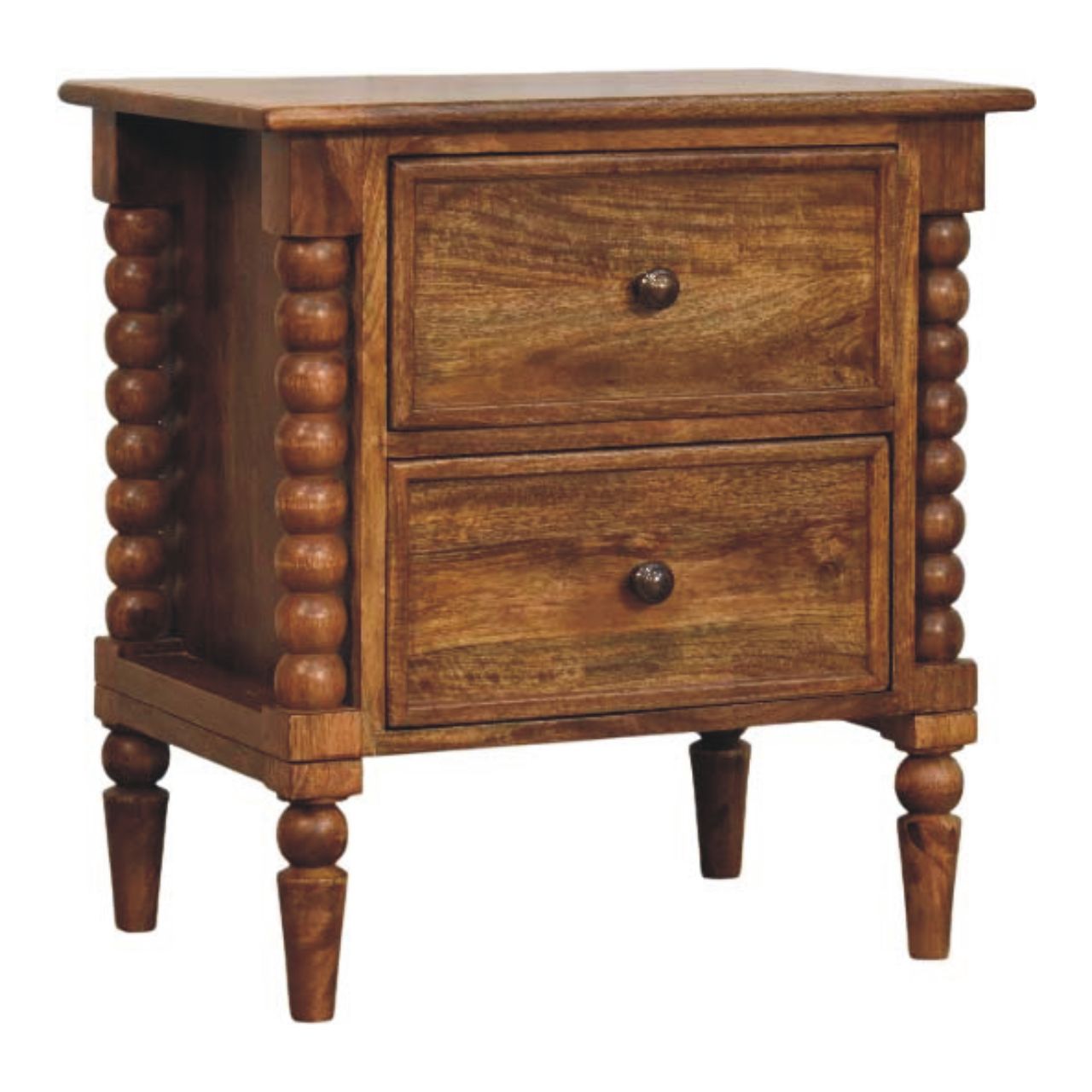 Mango Wood Spindle Leg Amber Oak Nightstand - Image 2