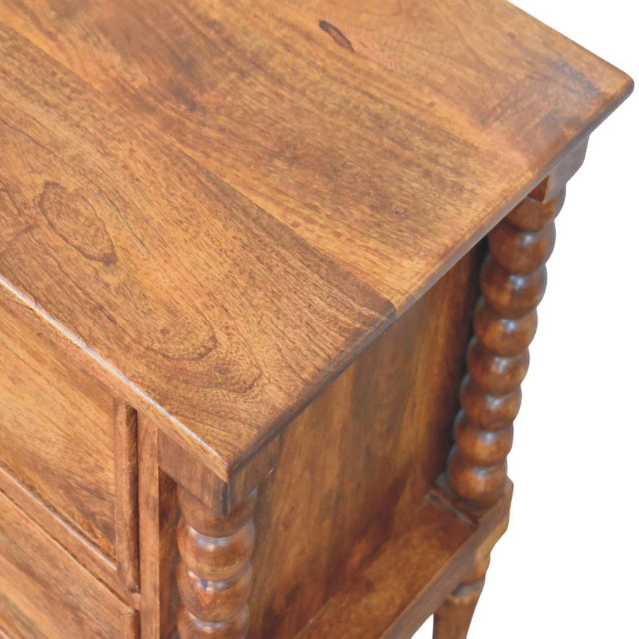 Mango Wood Spindle Leg Amber Oak Nightstand - Image 5