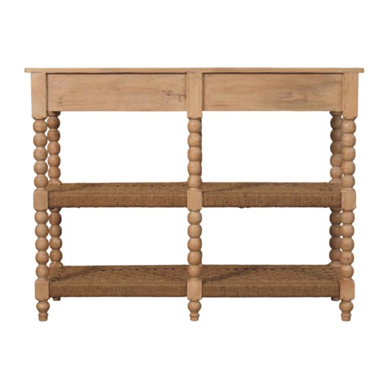 Solid Mango Wood Savoy Bobbin Console with Jute Shelves - Image 9