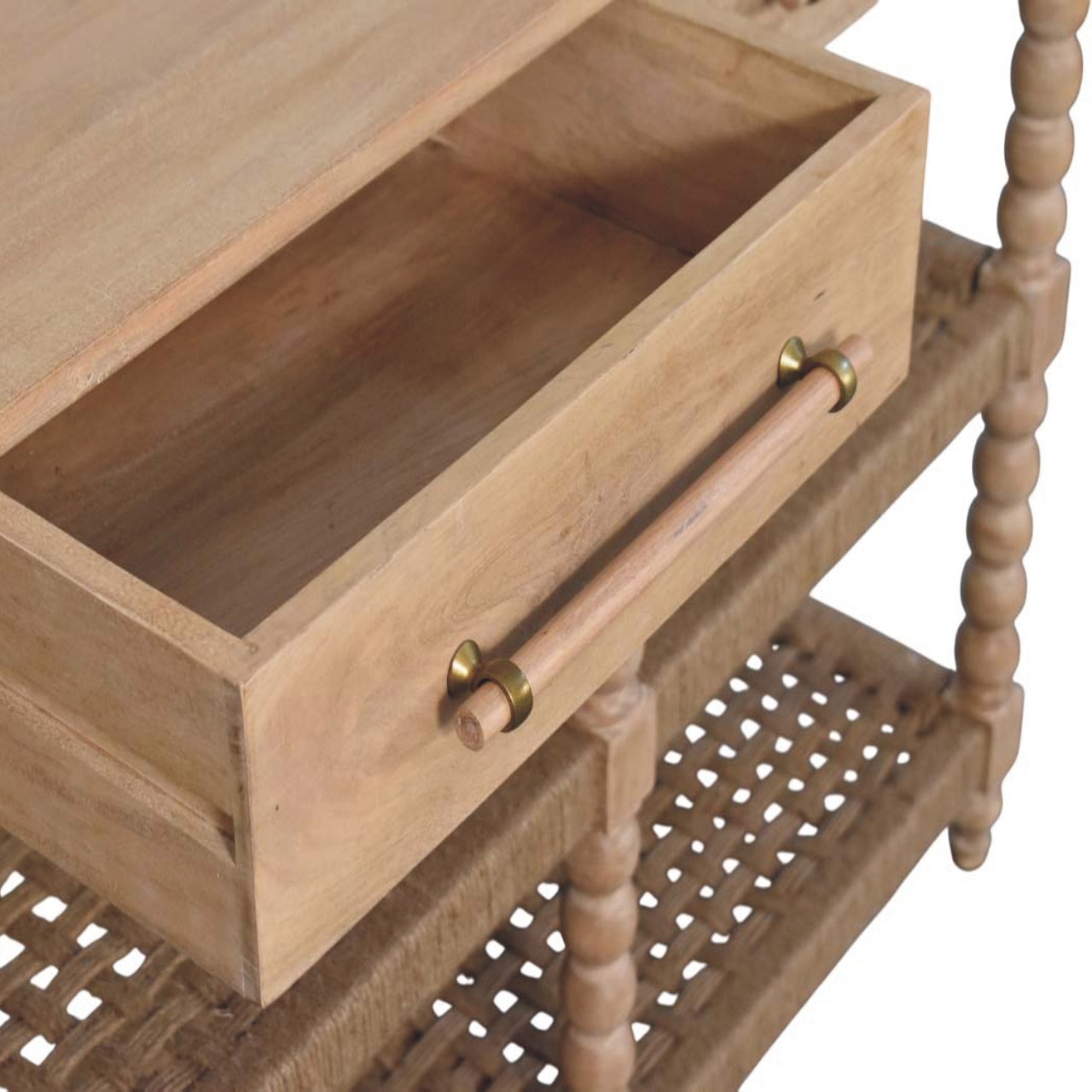 Solid Mango Wood Savoy Bobbin Console with Jute Shelves - Image 5