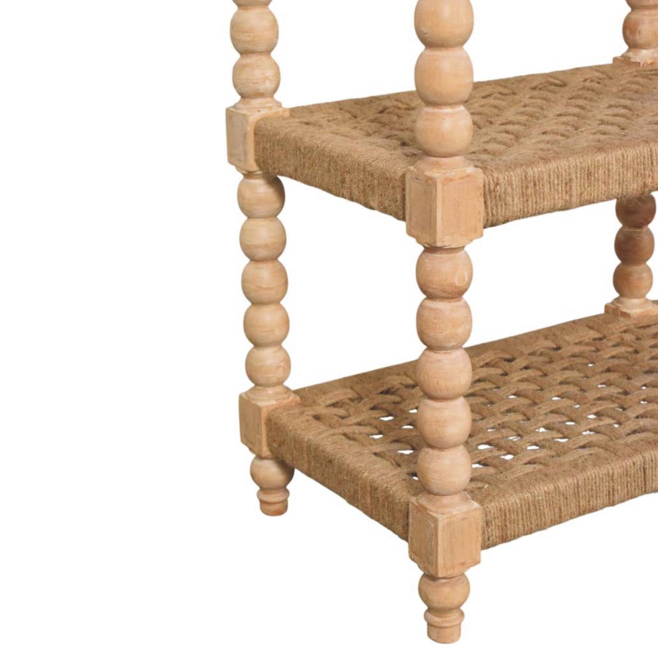 Solid Mango Wood Savoy Bobbin Console with Jute Shelves - Image 7