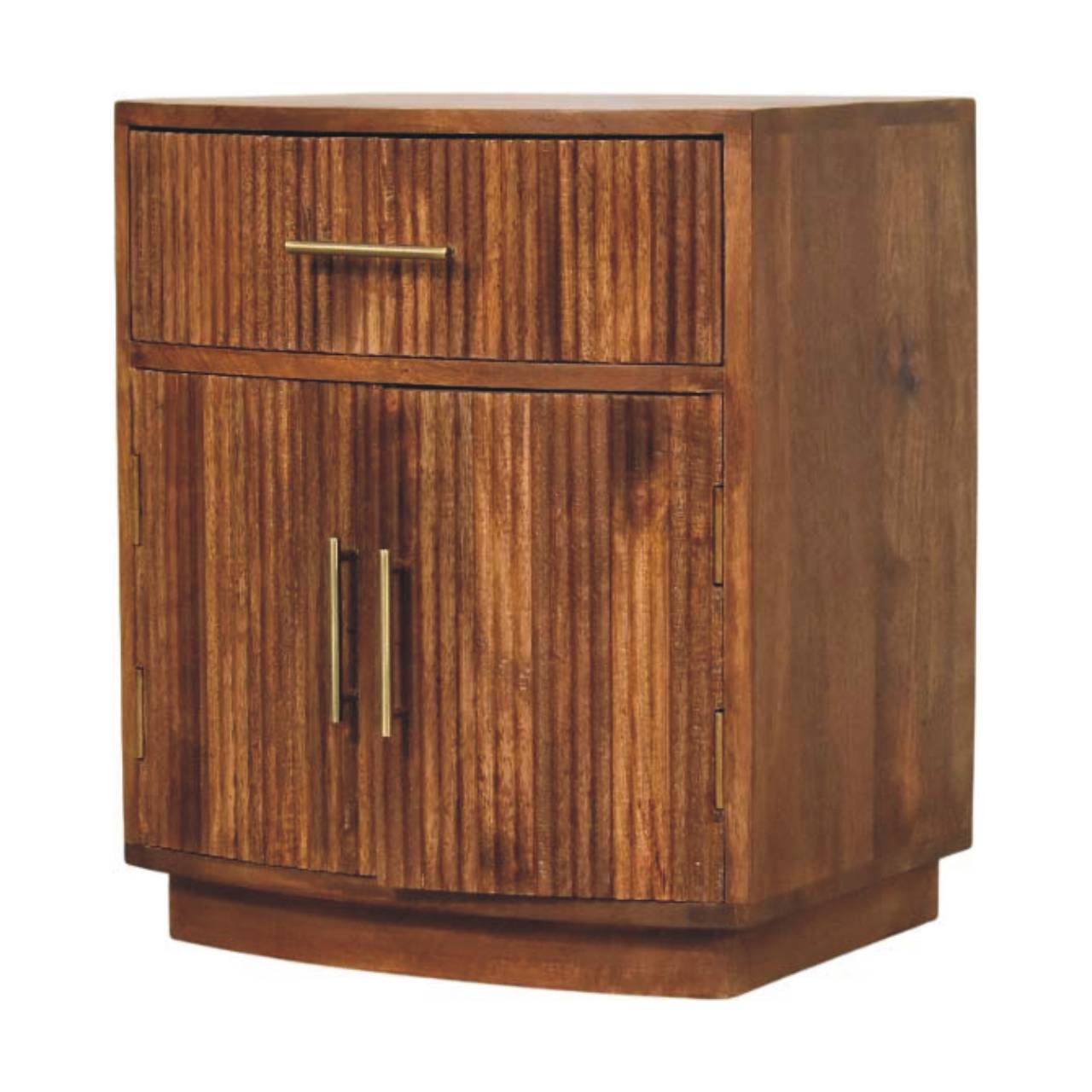 Mango Wood Solid Wood Curved Ribbed Bedside with Drawer