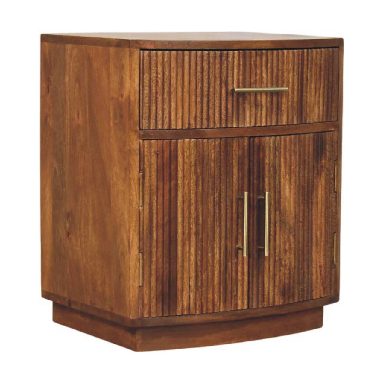 Mango Wood Solid Wood Curved Ribbed Bedside with Drawer - Image 2