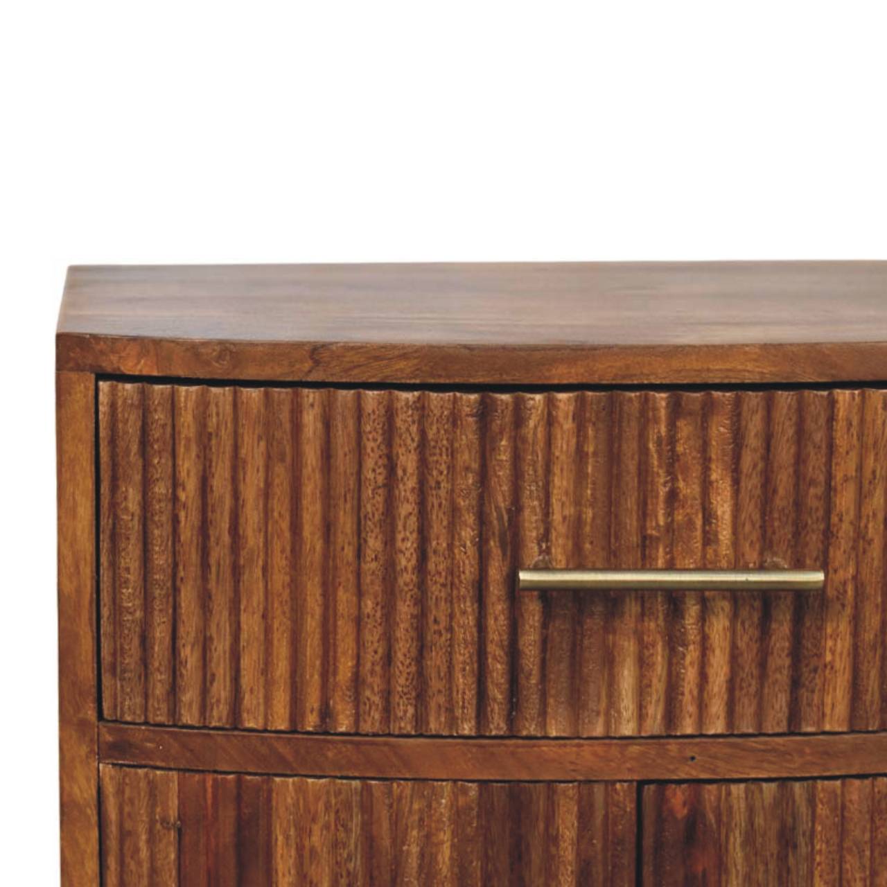 Mango Wood Solid Wood Curved Ribbed Bedside with Drawer - Image 3
