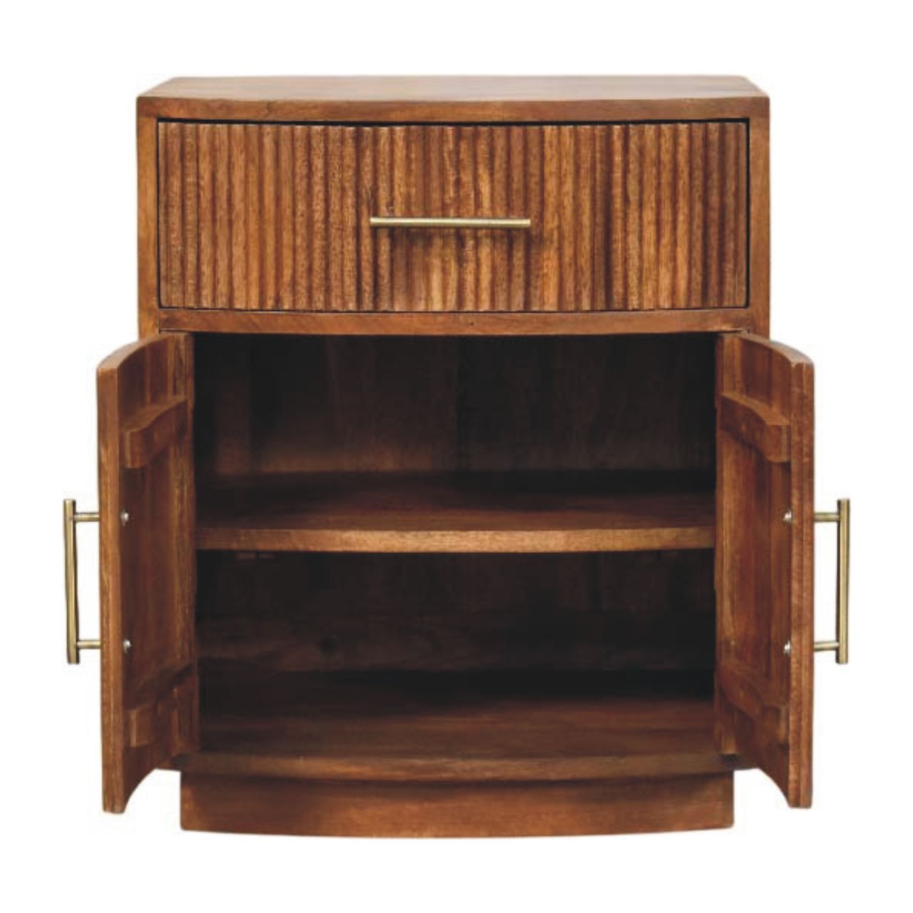 Mango Wood Solid Wood Curved Ribbed Bedside with Drawer - Image 6