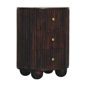 Mango Wood Curved Fluted 3-Drawer Bedside