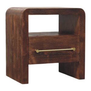 Solid Mango Wood Tiger Oak Open Bedside with Brass Handle