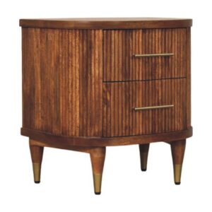 Solid Mango Wood Ribbed Bedside with Brass Accents