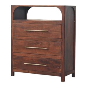 Solid Mango Wood Arched Edge 3 Drawer Chest