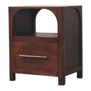 Solid Mango Wood Arched Edge 1 Drawer Bedside