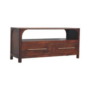 Solid Mango Wood Arched Edge 2 Drawer Media Unit