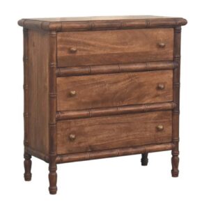 Solid Mango Wood Bamboo Carved 3-Drawer Chest