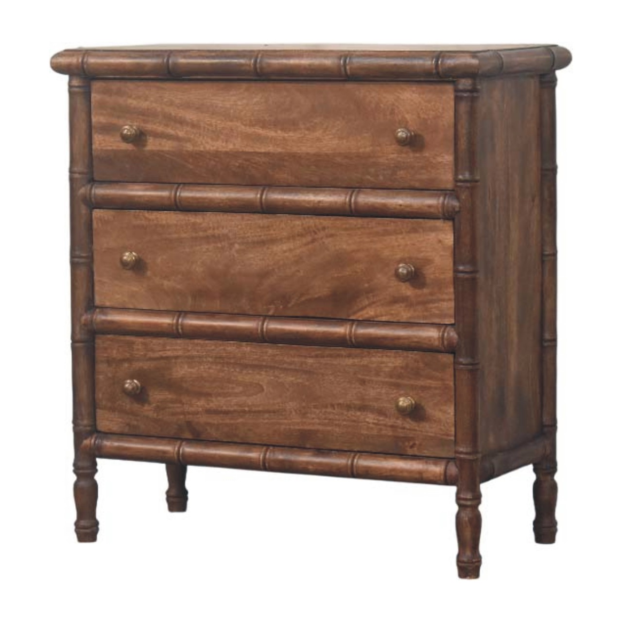 Solid Mango Wood Bamboo Carved 3-Drawer Chest - Image 2