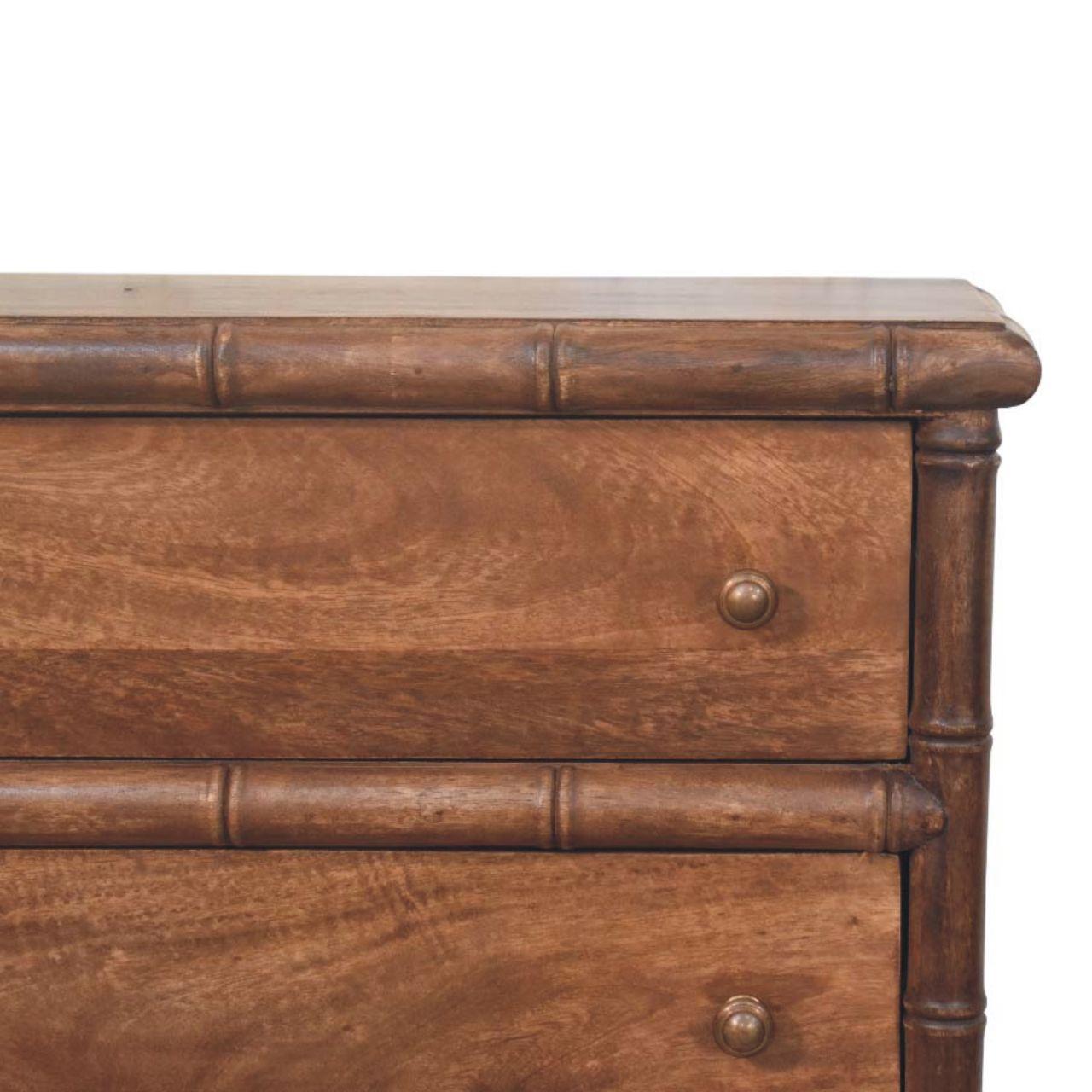 Solid Mango Wood Bamboo Carved 3-Drawer Chest - Image 3
