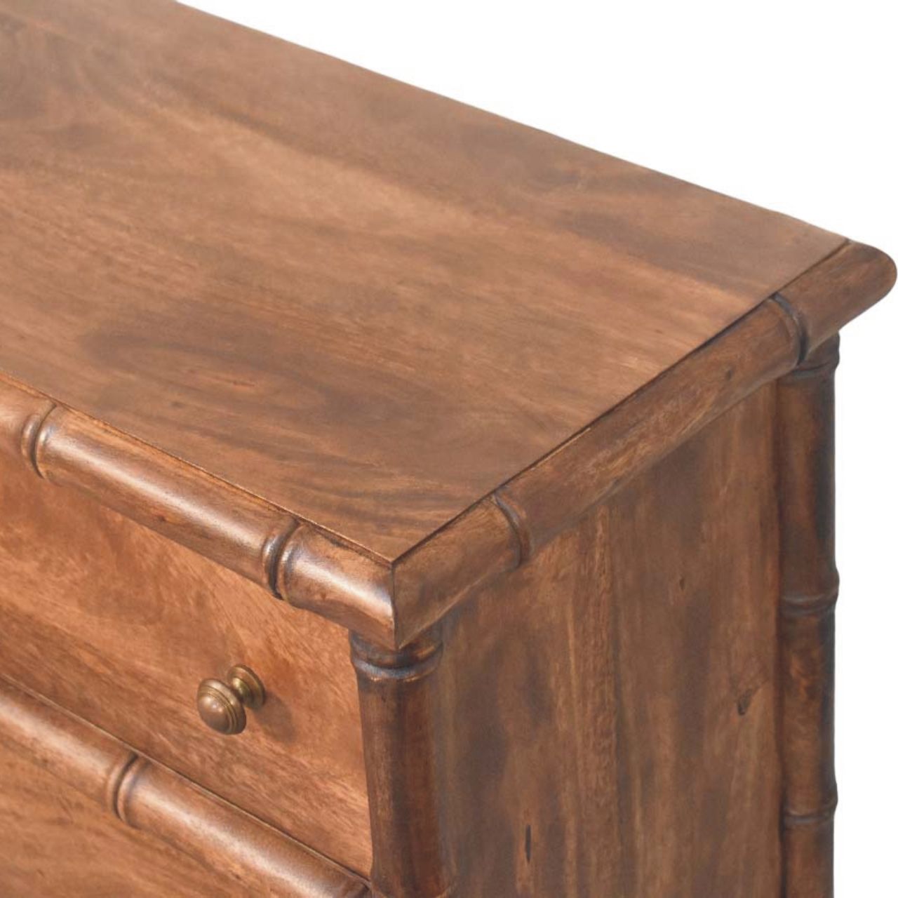 Solid Mango Wood Bamboo Carved 3-Drawer Chest - Image 4