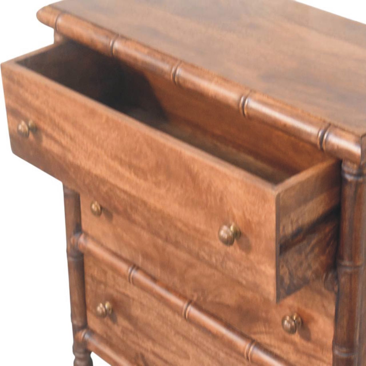 Solid Mango Wood Bamboo Carved 3-Drawer Chest - Image 5