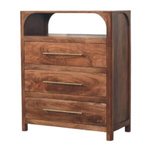 Solid Mango Wood Arc-Line 3 Drawer Chest