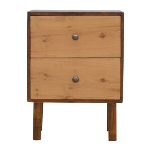 Solid Mango Wood Oak Front 2 Drawer Bedside
