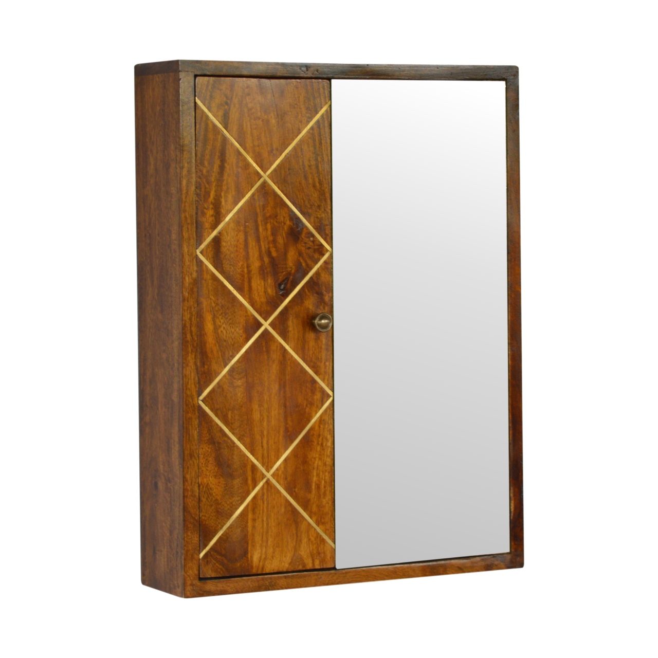 Solid Chestnut Finished Mango Wood with Mirrored Door Cabinet