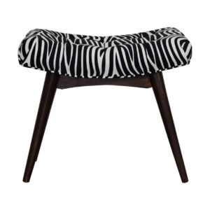 Solid Mango Wood Walnut Finished Zebra Printed Cotton Velvet Bench