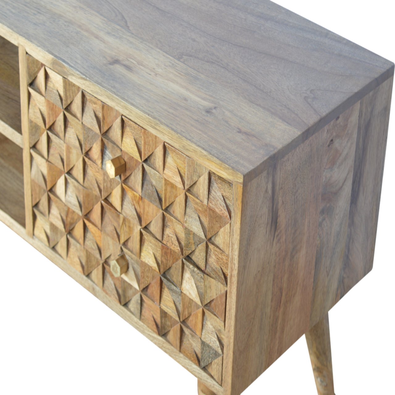 Solid Mango Wood Diamond Carved Oak Finished Media Unit - Image 5