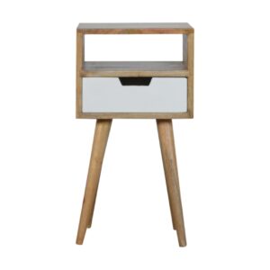 Solid Mango Wood Oak Finished 2 Tone Compact Modern White Painted 1 Drawer Bedside