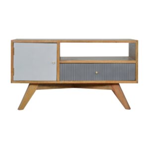 Solid Mango Wood Line Grey Media Unit with Open Slot