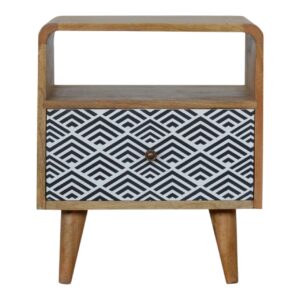 Solid Mango Wood Mono Print Bedside with Open Slot