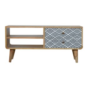 Solid Mango Wood Black & White Diamond Print Media Unit