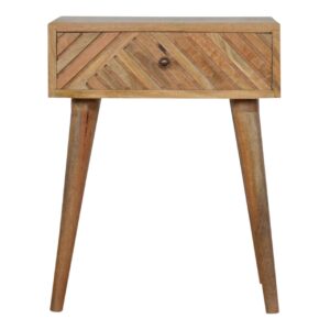 Solid Mango Wood Oak Finished 1 Drawer Lille Pattern Bedside