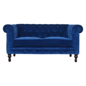 Solid Mango Wood Royal Blue Velvet Chesterfield Sofa