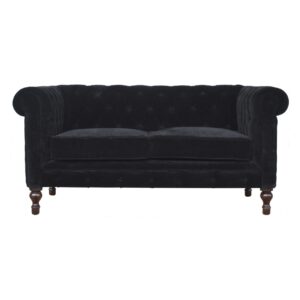 Solid Mango Wood Walnut Finished Black Velvet Chesterfield Sofa1