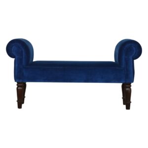 Solid Mango Wood Royal Blue Velvet Bench with Turned Feet