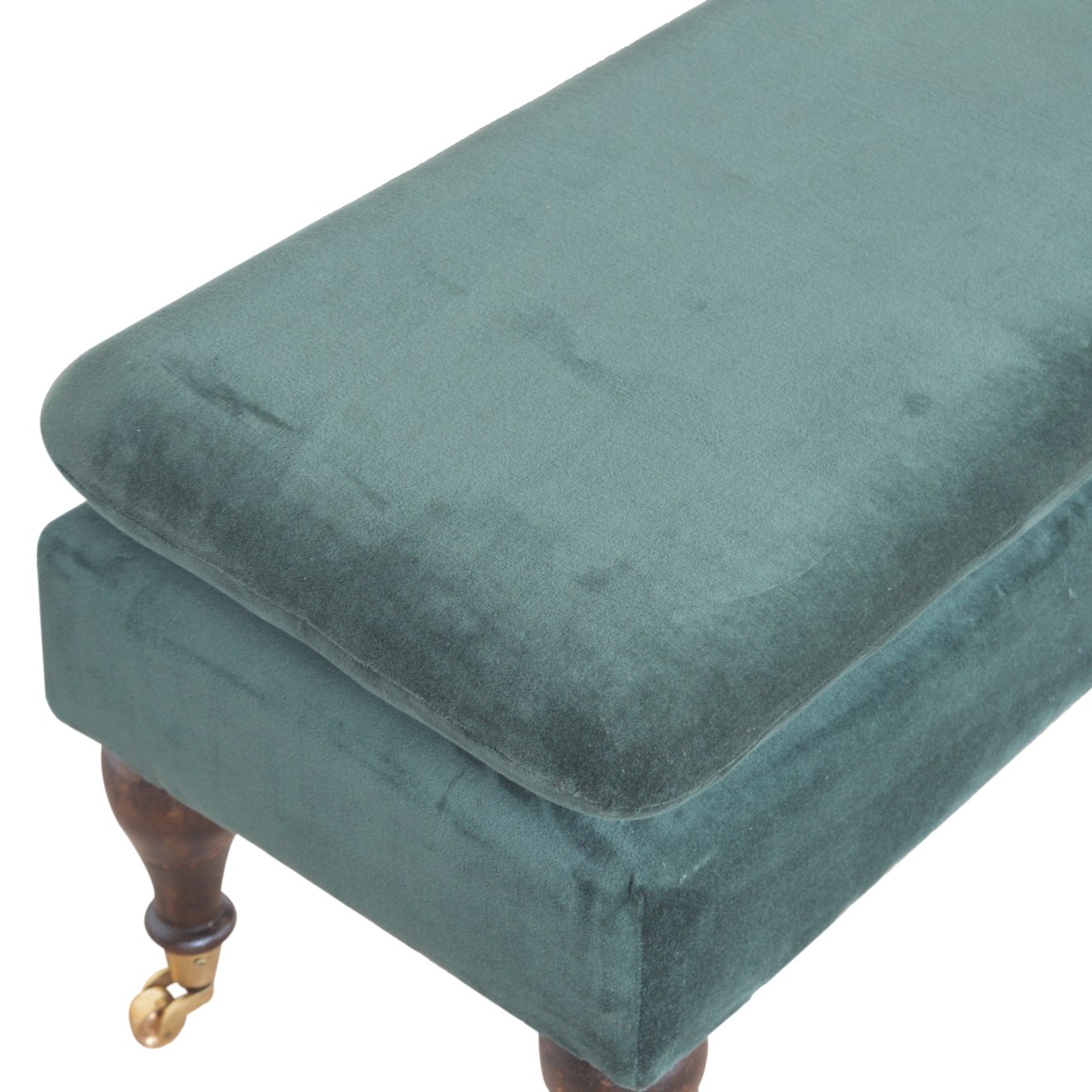 Emerald Velvet Castor Bench - Image 4