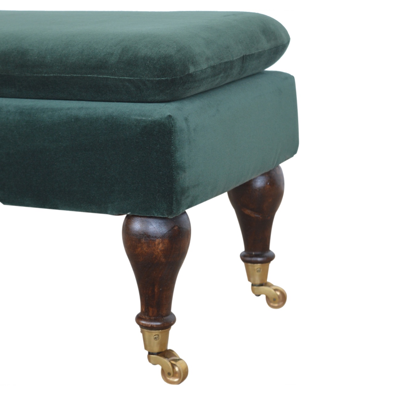 Emerald Velvet Castor Bench - Image 5