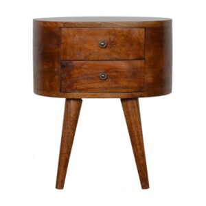 Solid Mango Chestnut Finished Wood Rounded Bedside Table/Cabinet