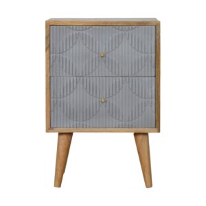 Solid Mango Wood Geometric Carved Bedside