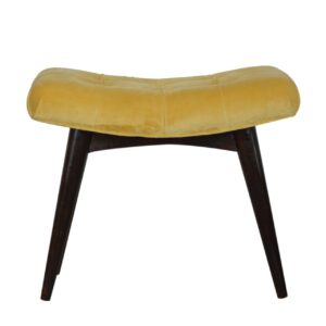 Solid Mango Wood Mustard Cotton Velvet Curved Bench