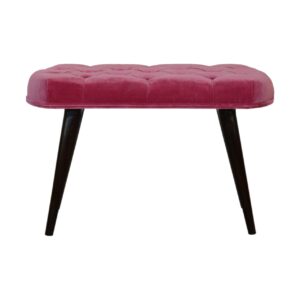 Solid Mango Wood Pink Cotton Velvet Button Bench