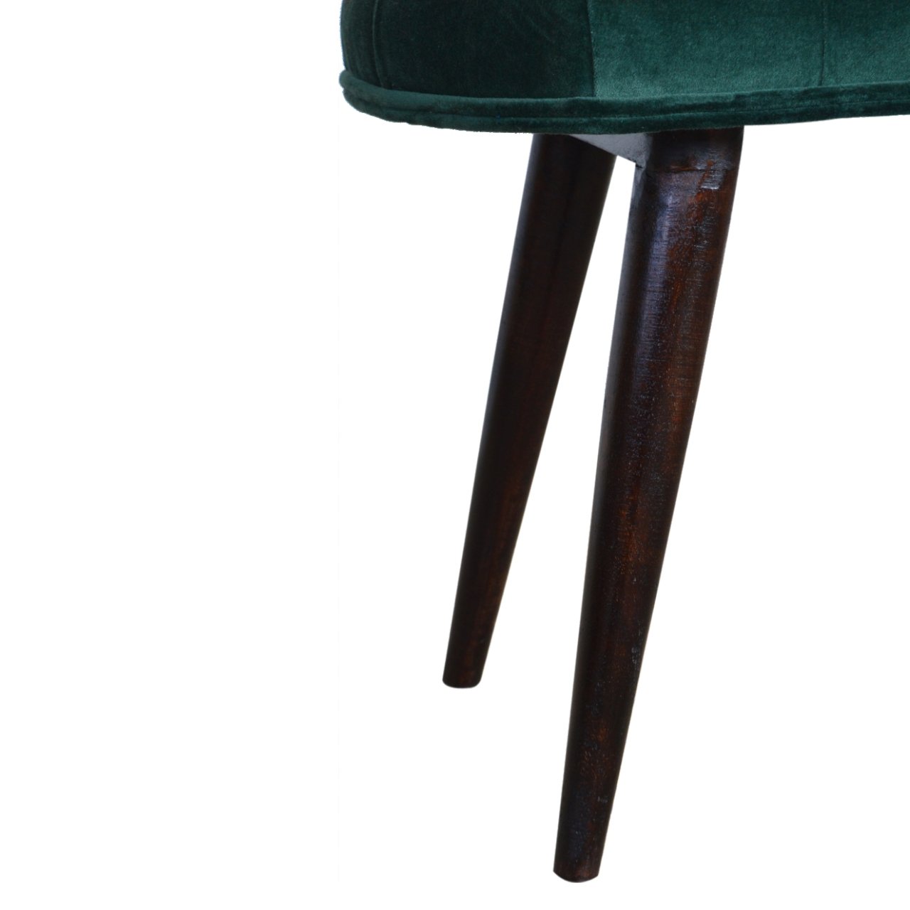 Solid Mango Walnut Finished Legs Emerald Cotton Velvet Fabric Deep Button Scandinavian Style Bench/Stool - Image 7