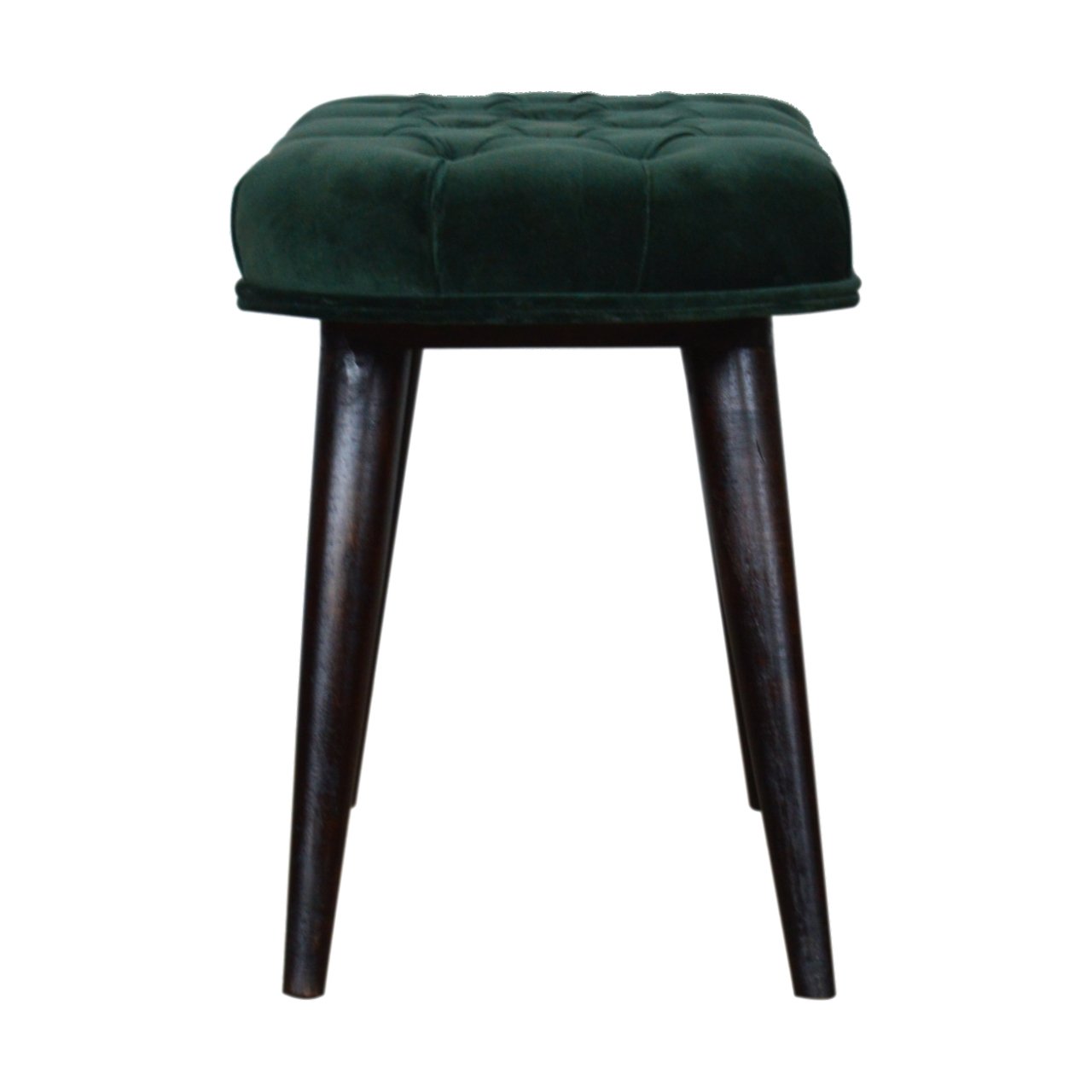 Solid Mango Walnut Finished Legs Emerald Cotton Velvet Fabric Deep Button Scandinavian Style Bench/Stool - Image 9