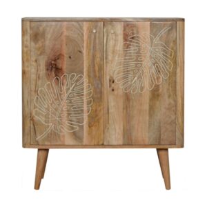 Solid Mango Wood Lead Embossed Resin Cabinet