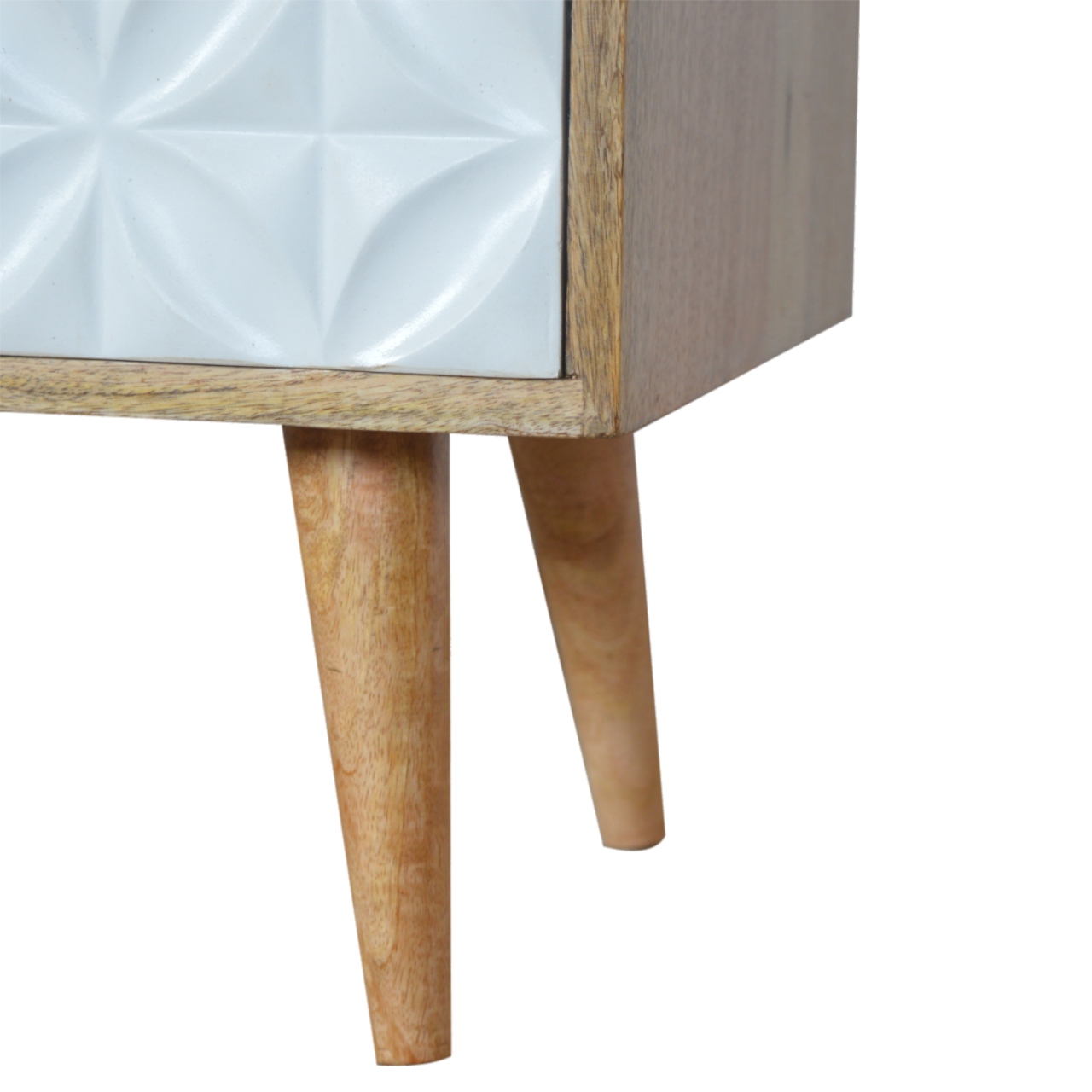 Solid Mango Wood Oak Finished White Painted Diamond Pattern 2 Slot 2 Drawer Media Unit - Image 6