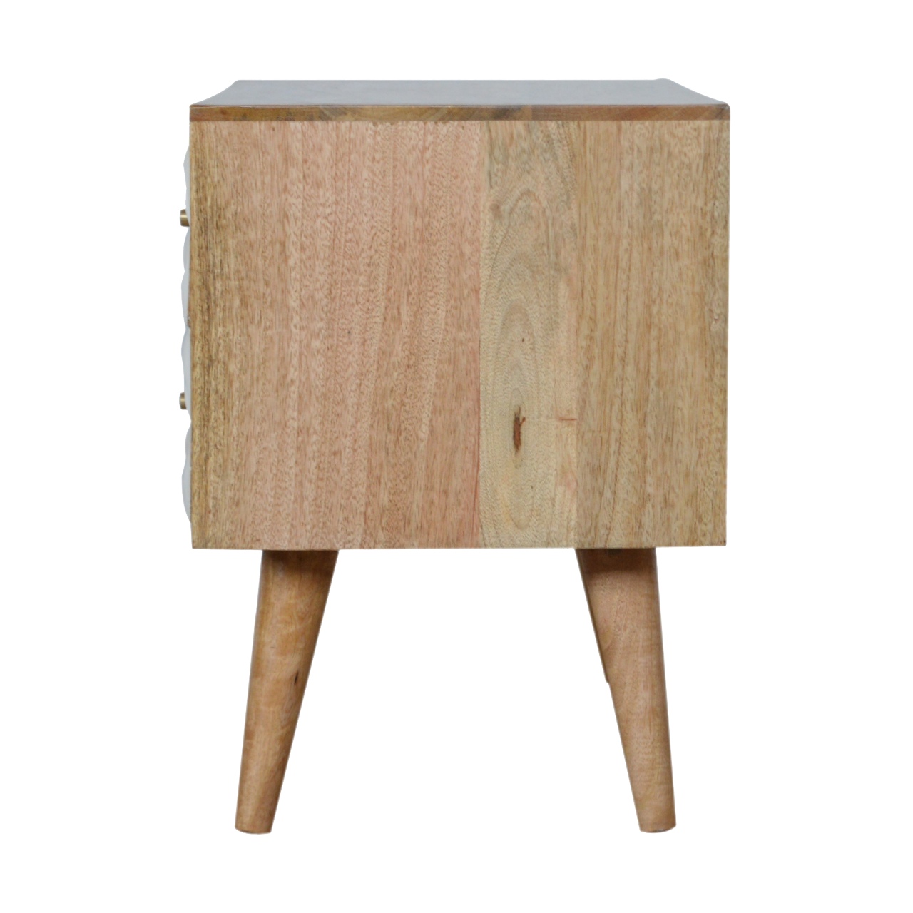 Solid Mango Wood Oak Finished White Painted Diamond Pattern 2 Slot 2 Drawer Media Unit - Image 8