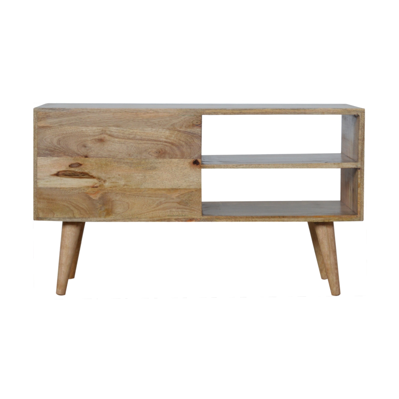 Solid Mango Wood Oak Finished White Painted Diamond Pattern 2 Slot 2 Drawer Media Unit - Image 9