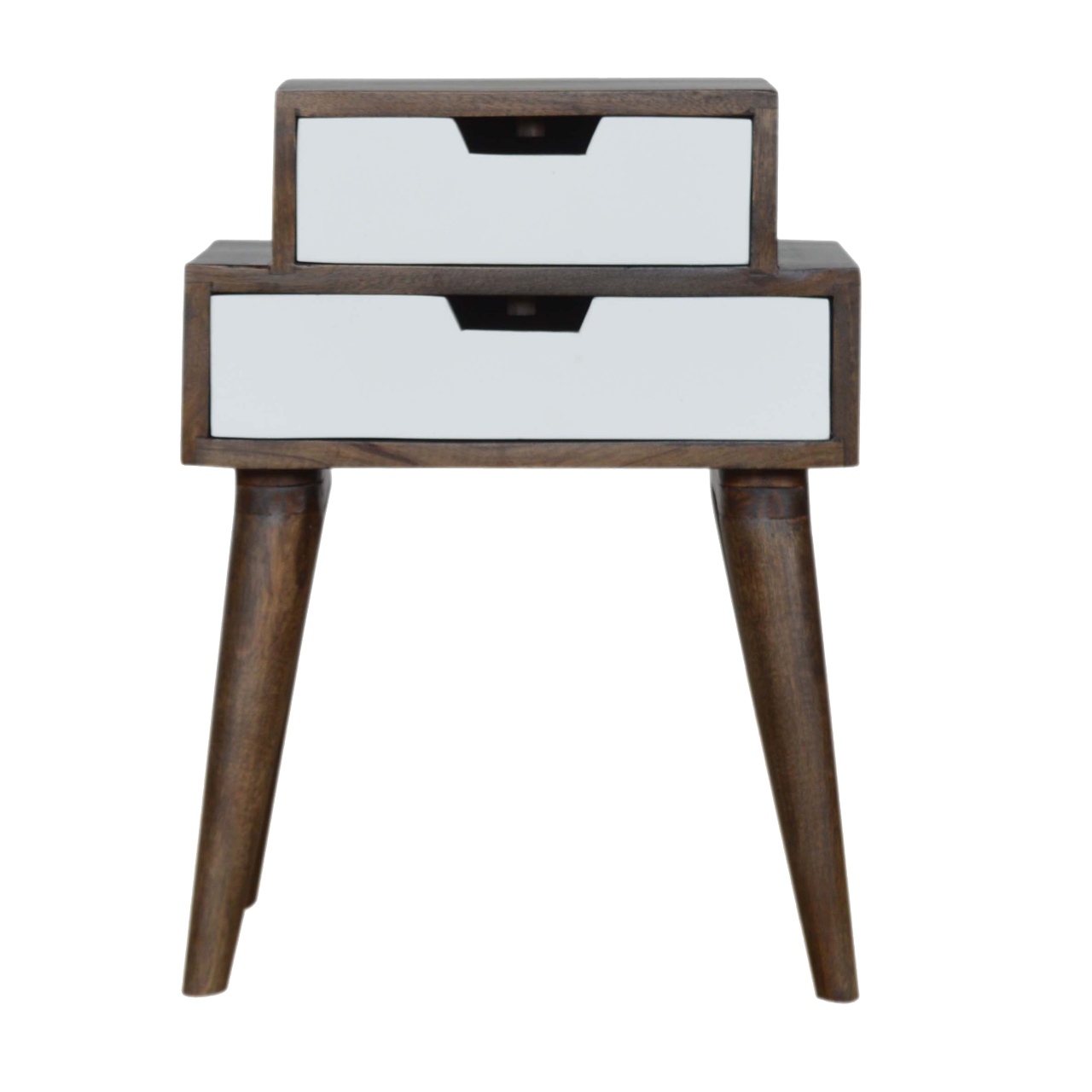 Solid Mango Wood Walnut and White Painted Bedside
